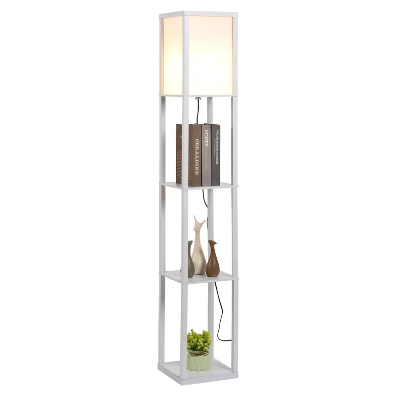 White 4-Tier MDF Floor Lamp with Modern Minimalist Design