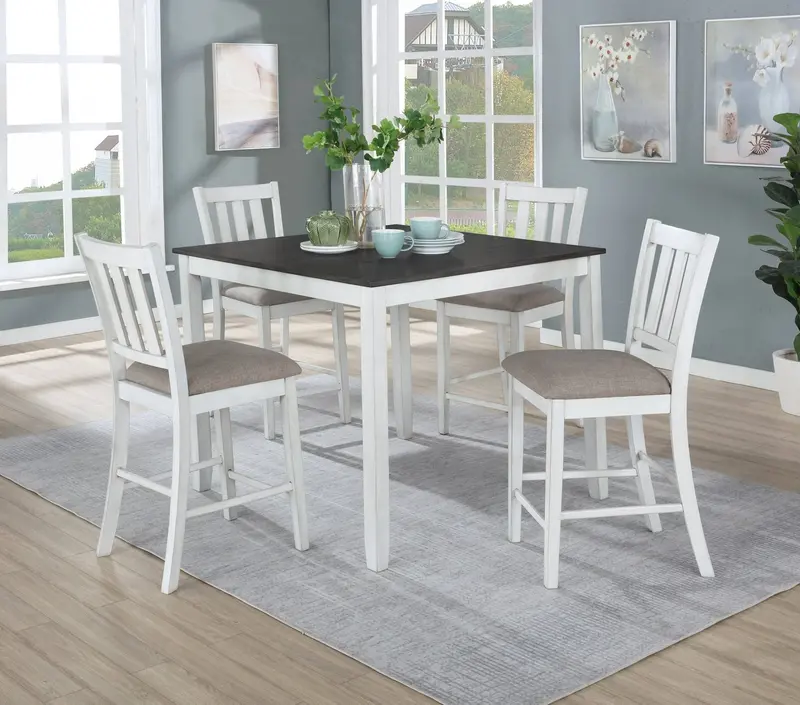 White-and-Gray 5-Piece Counter-Height Dining Set – Square Table & Matching Stools