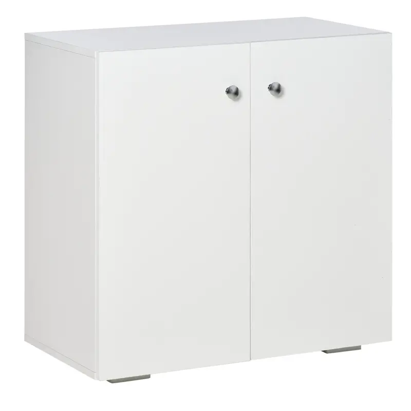 White Freestanding Wooden Sideboard – Two-Shelf Kitchen or Living Room Storage Cabinet