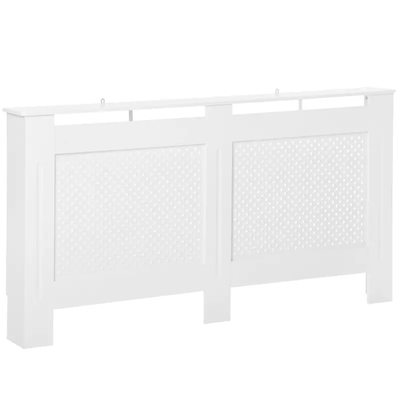 White Painted Wooden Radiator Cover with Decorative Grill Design