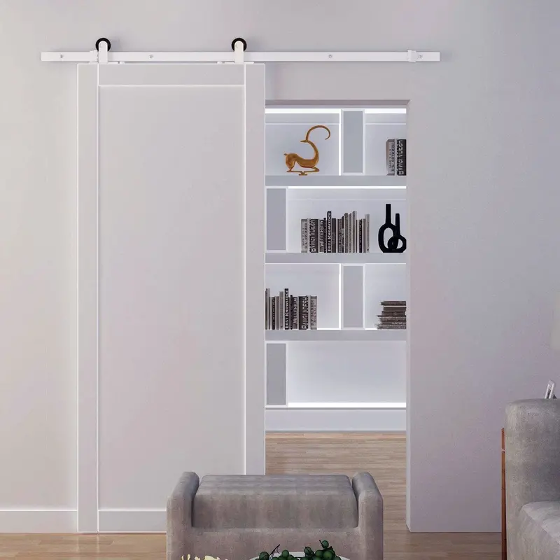 White Rustic 6-Foot Barn Door Sliding Track Hardware Kit