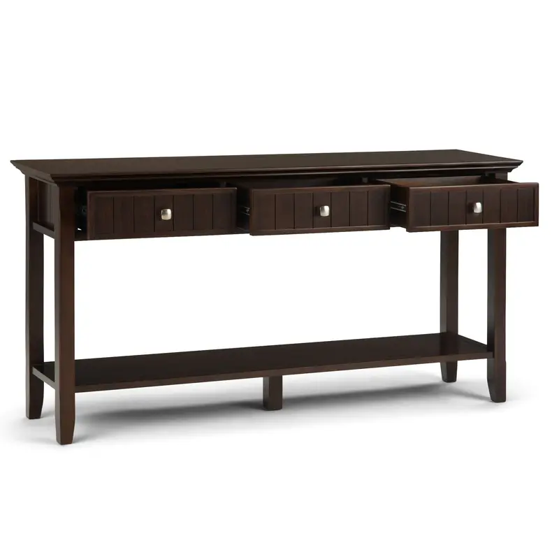 Wide Console Sofa Table in Brunette Brown – Acadian Living Room Accent