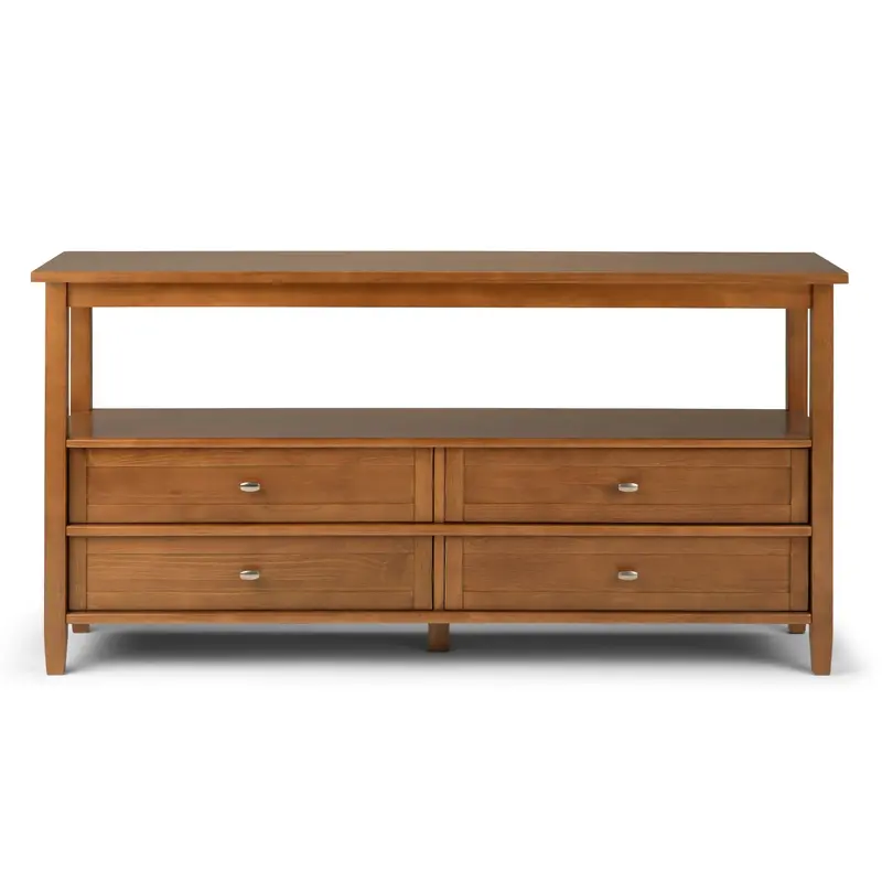 Wide Console Sofa Table in Light Golden Brown – Warm Shaker Style