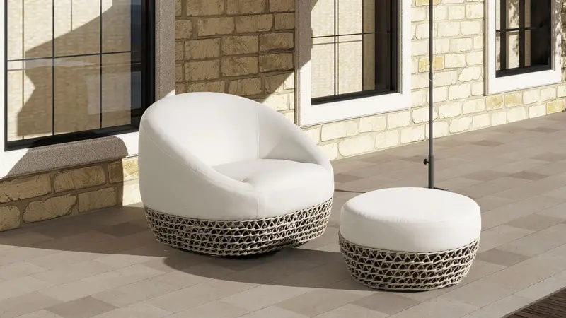 Willow Round Upholstered Patio Ottoman