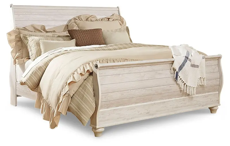 Willowton Elegant Sleigh Bed with Curved Headboard