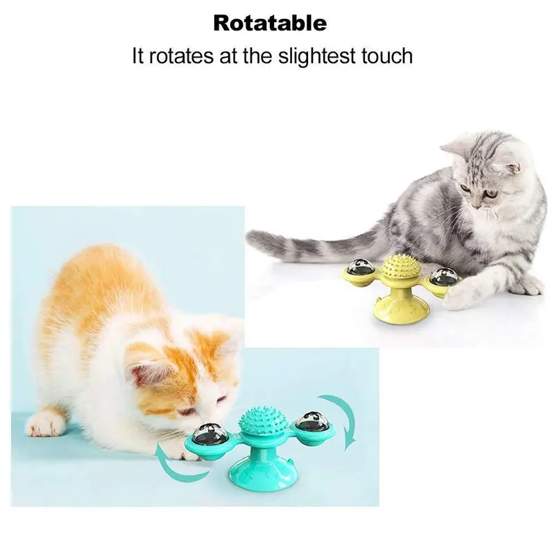 Windmill-Style Interactive Cat Toy – Rotating Feather Teaser