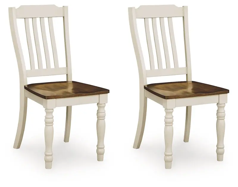 Wirloni Antique-White & Brown Dining Side Chairs – Set of 2