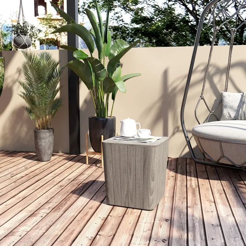 Wood-Effect Square Coffee Table – Stylish Garden Storage Bucket & Patio Accent (Grey)