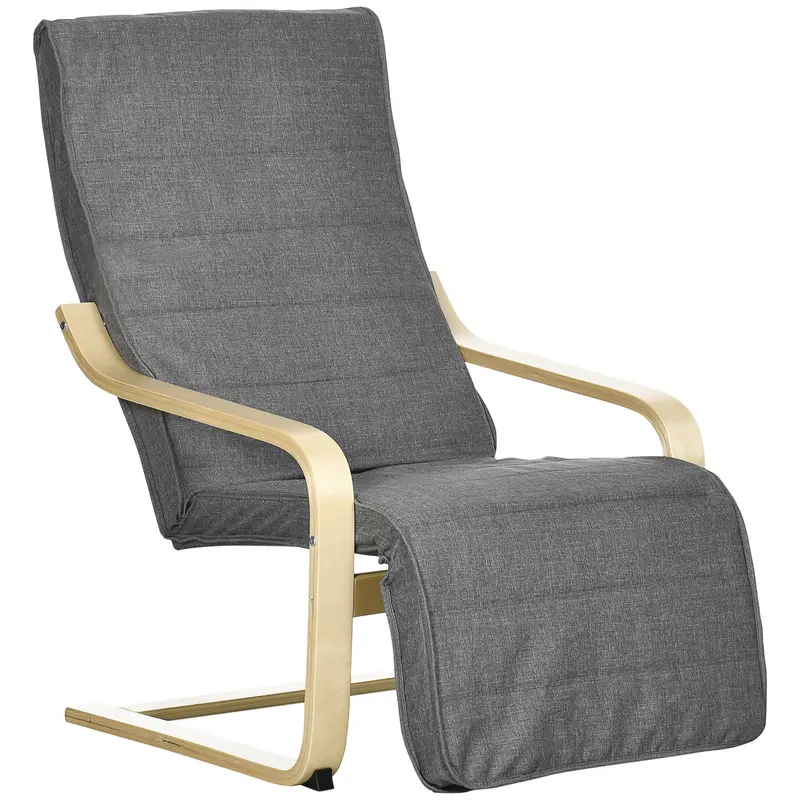 Wooden Adjustable Lounging Chair with Removable Cushion & Extendable Footrest