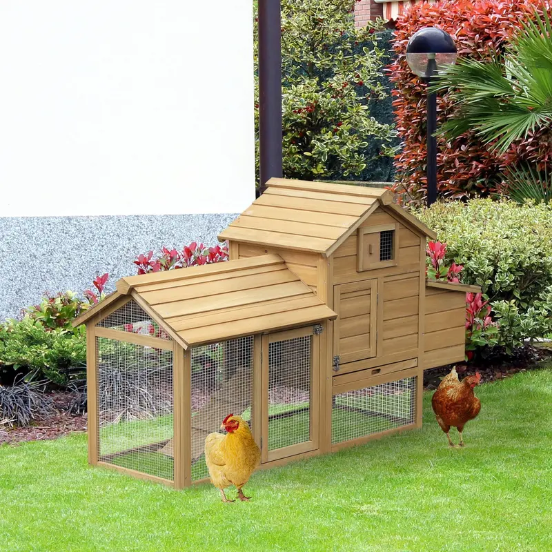 Wooden Chicken Coop with Run and Nesting Box – 150.5 x 54 x 87 cm Poultry Housing by PawHut