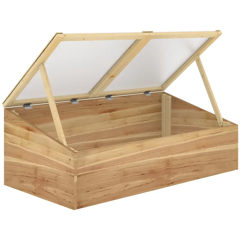 Wooden Cold Frame Greenhouse – Polycarbonate Grow Tunnel with Dual Openable Tops for Gardens