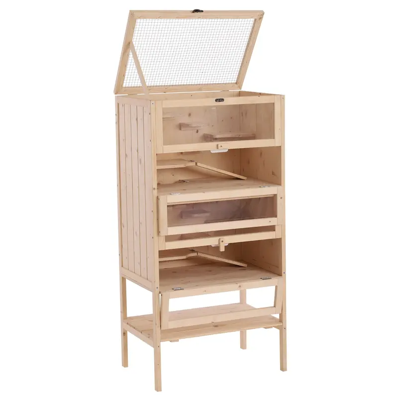 Wooden Hamster Cage with Exercise Run – Small Animal Habitat by PawHut