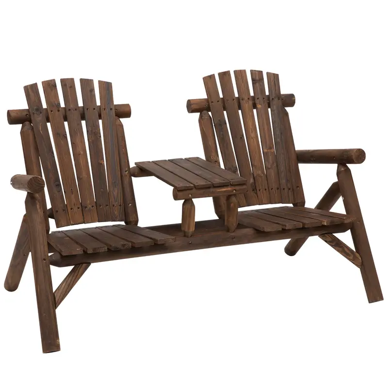 Wooden Jack-and-Jill Patio Bench – 2-Seater Outdoor Loveseat with Center Coffee Table