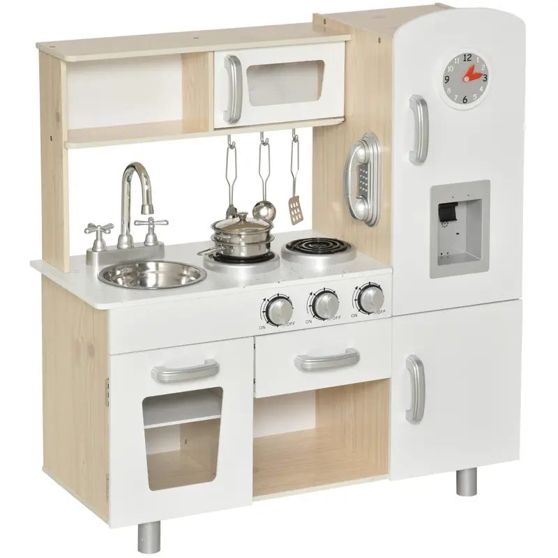 Wooden Pretend Play Kitchen Set for Children – Includes Role-Play Phone, White Finish