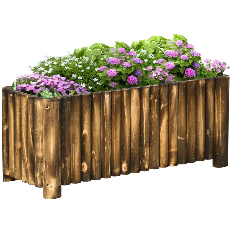 Wooden Raised Planter Box – Fir-Finished Rectangular Garden Bed (100L, 40x40x40 cm)