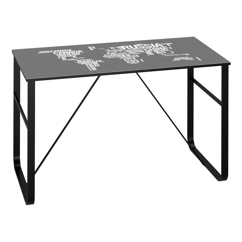 World Map Printed Tempered Glass Writing Desk