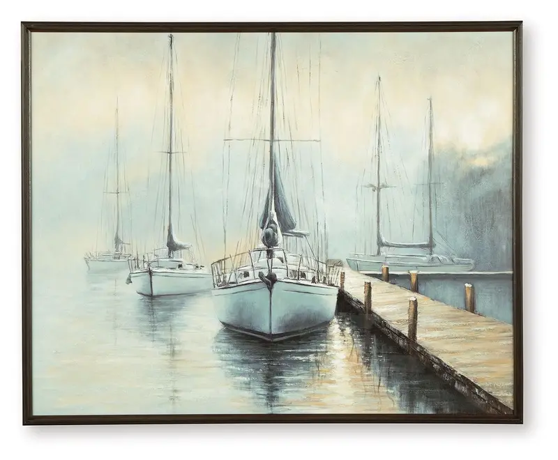 Worthney Blue White Brown Wall Art – Coastal-Inspired Framed Print