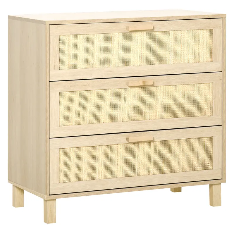 Woven Rattan Bedroom Chest of Drawers with Natural Texture Finish