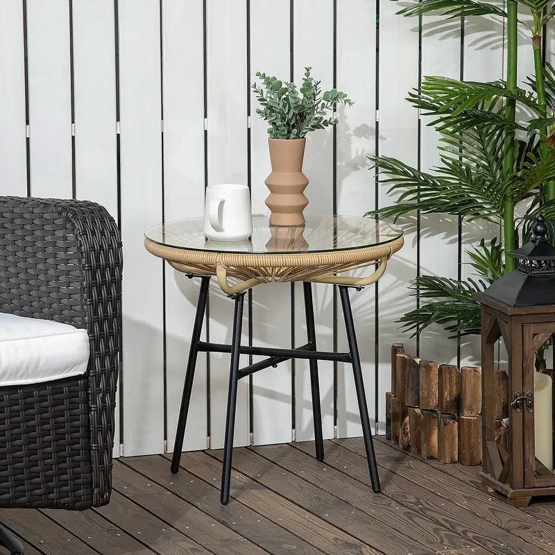 Woven Rattan Side Table – Compact Outdoor or Indoor Accent Piece