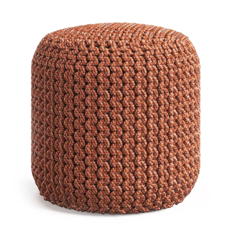 Wynne Hand-Knitted Round Pouf in Vibrant Orange – Indoor/Outdoor Use