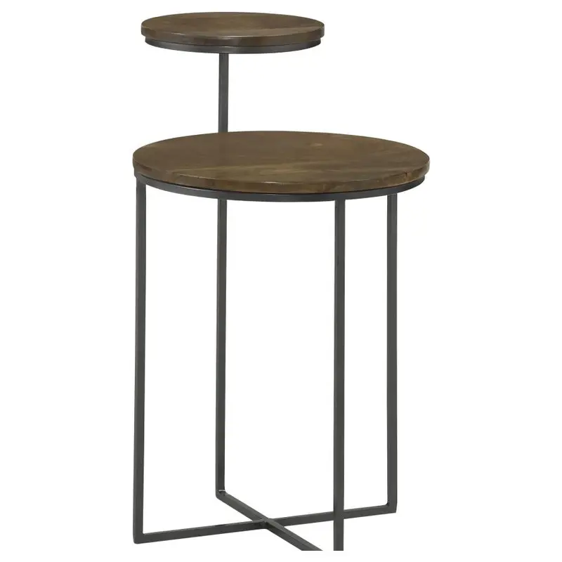Yael Natural and Gunmetal Round Mango Wood Accent Side Table