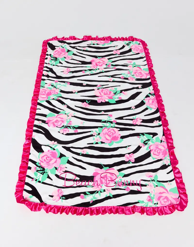 Zebra Rose Artistic Beach Towel – Black, White, and Blush