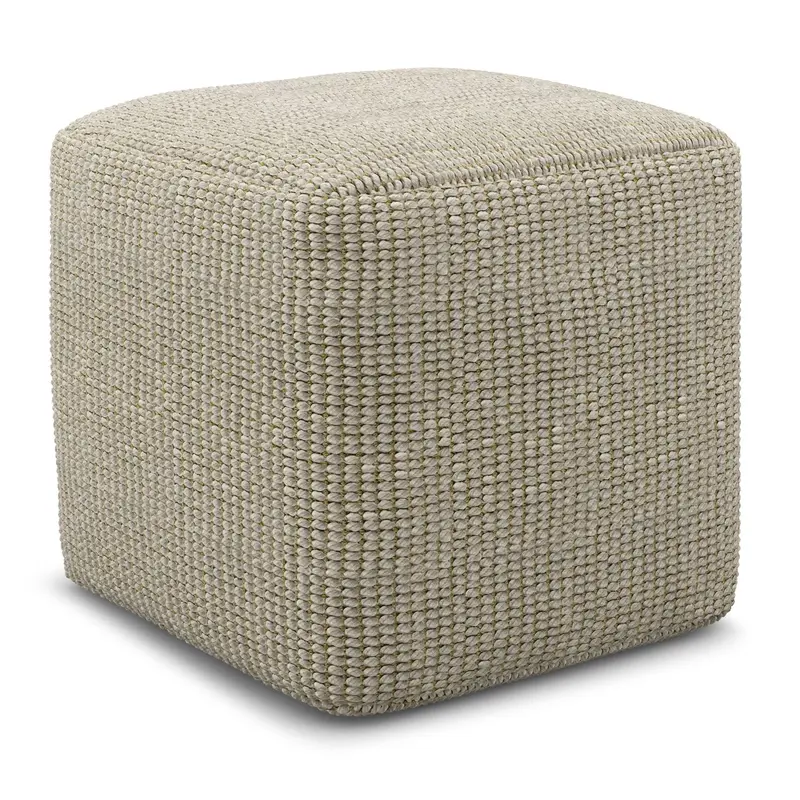 Zelma Cream and Natural Woven Indoor-Outdoor Square Pouf