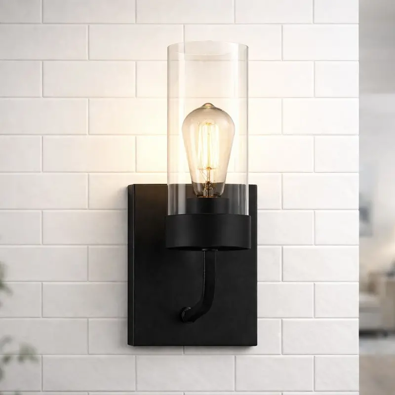 Zephyr Single-Light Black Wall Sconce with Clear Glass Shade