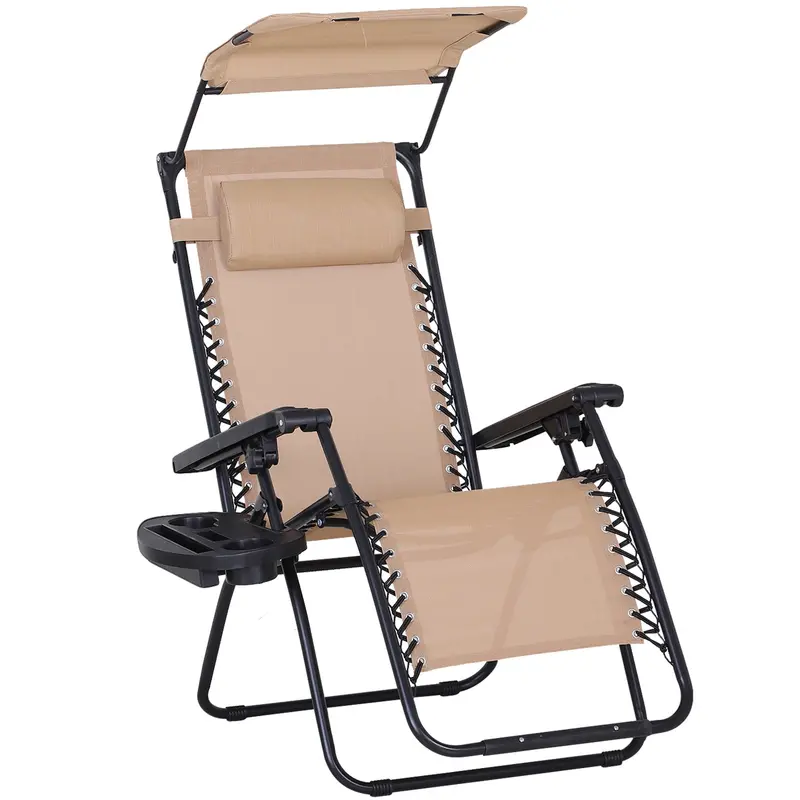 Zero Gravity Folding Garden Lounger – Texteline Recliner with Canopy & Cup Holder