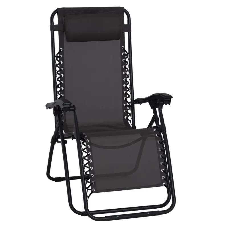 Zero-Gravity Outdoor Recliner Chair with Textilene Seat, Adjustable Backrest, and Head Pillow