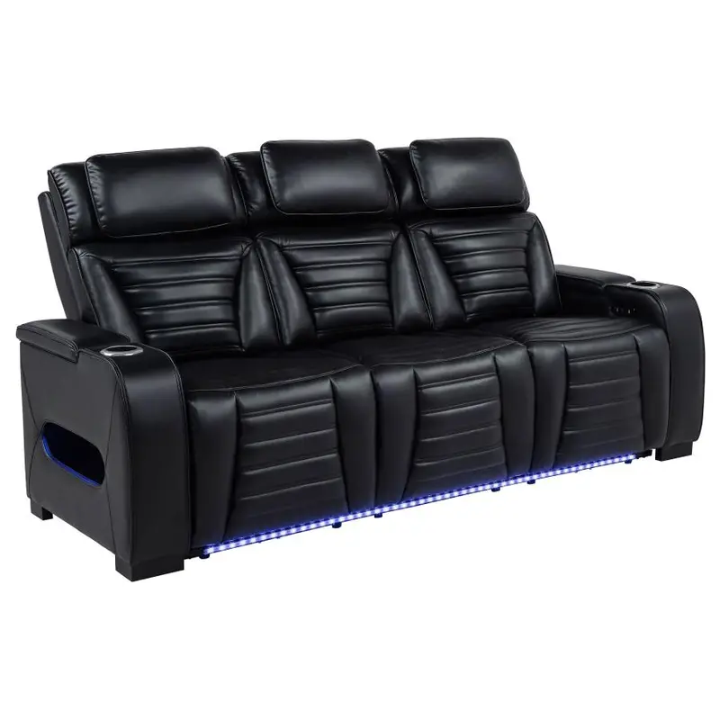 Zuma Black Faux Leather Dual-Power LED Reclining Sofa