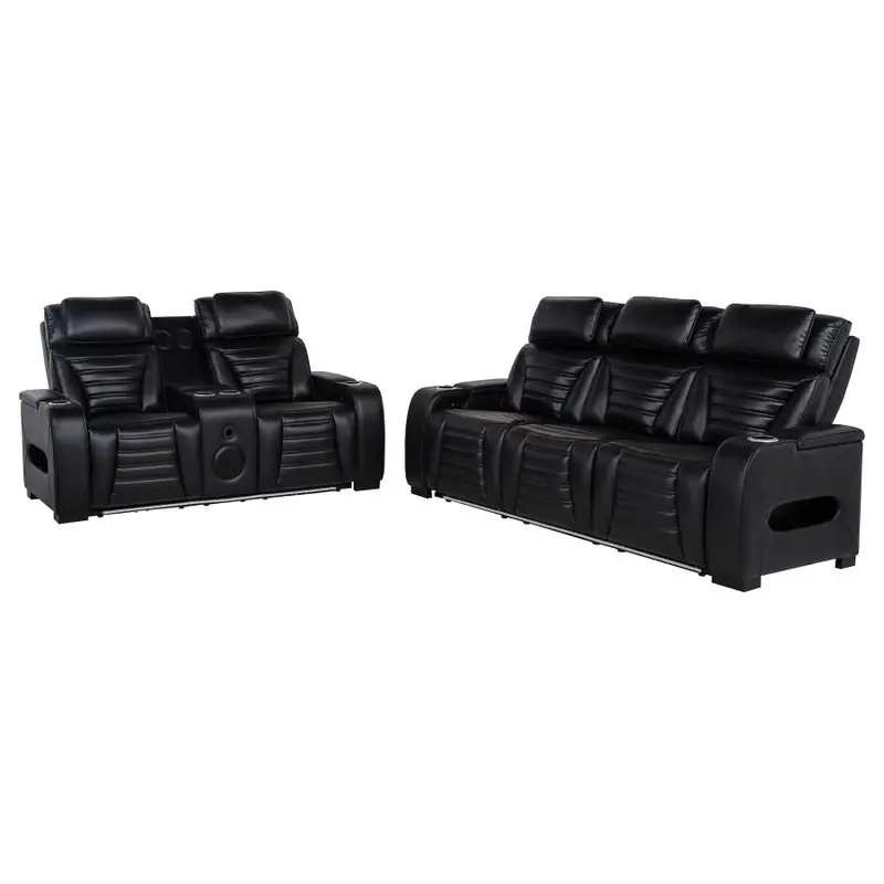 Zuma Faux Leather Dual Power Reclining Sofa Set with LED Lighting